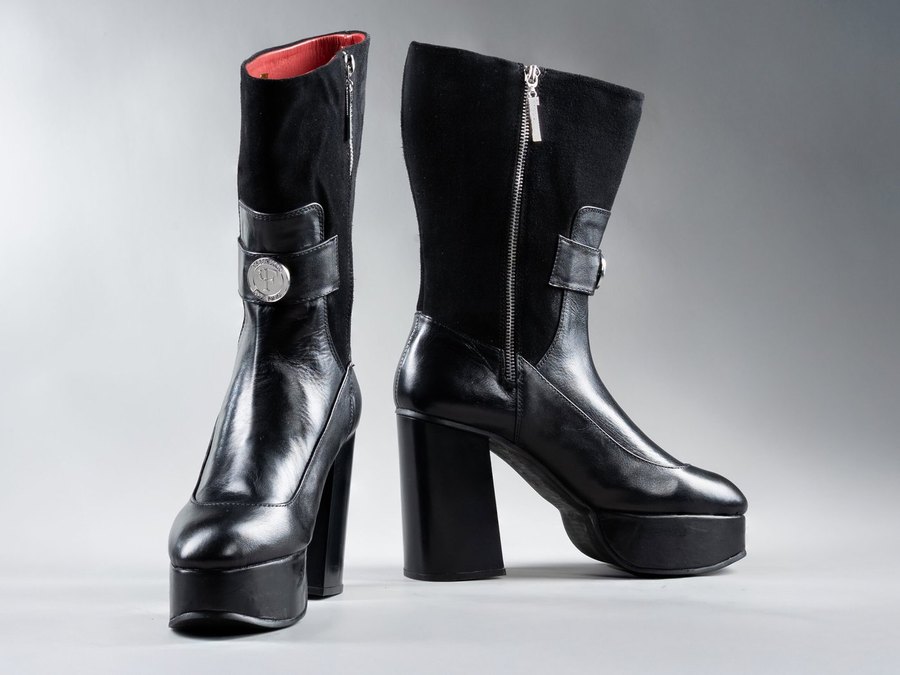 Valentina in black full-grain leather, mid-calf, three-quarter view