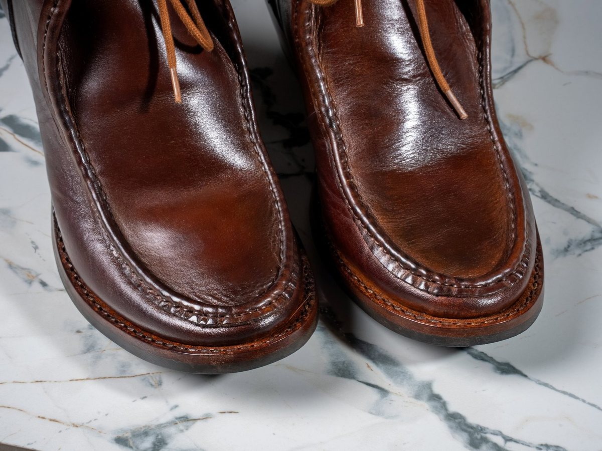 Macro of the Goodyear welt stitch on the Florence