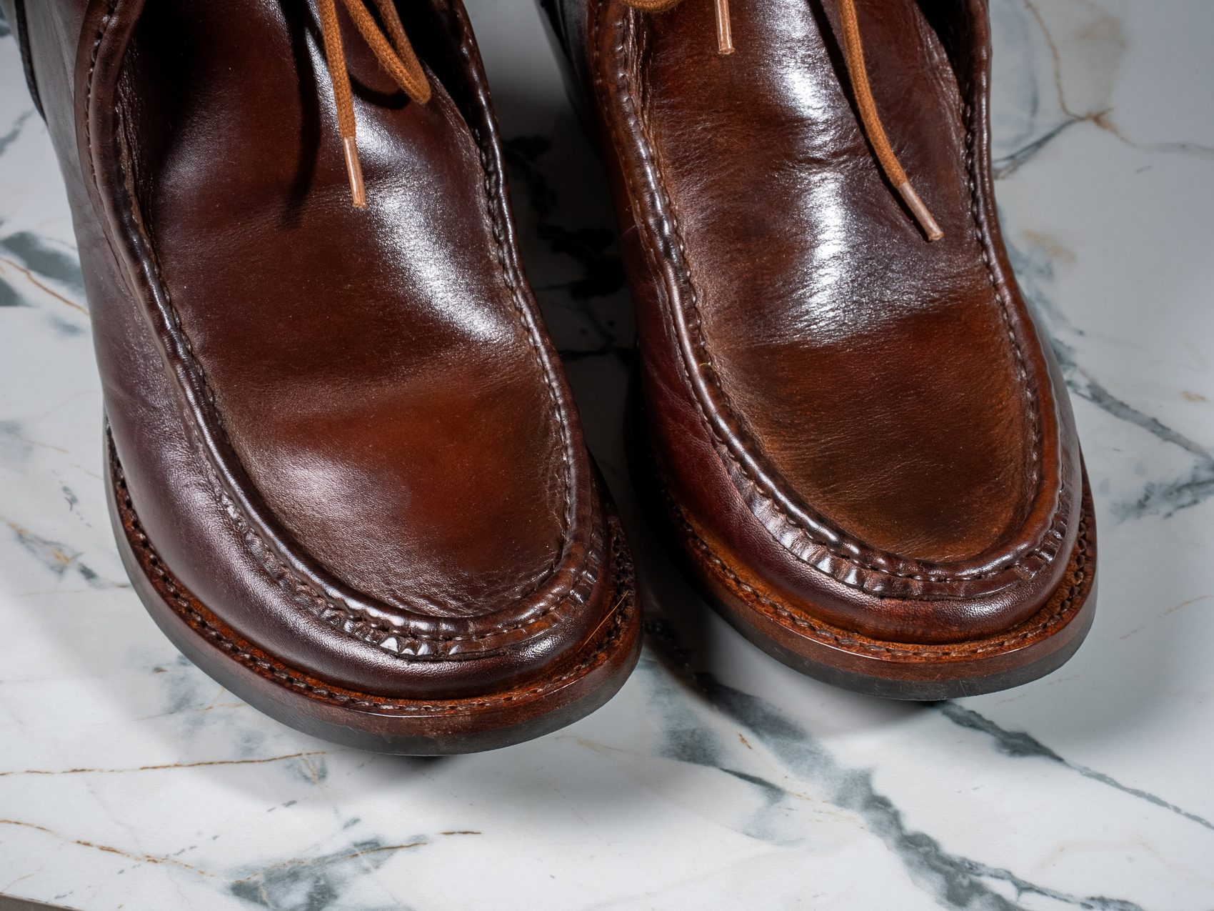 Macro of the Goodyear welt stitch on the Florence